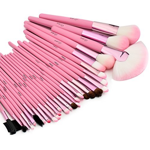 5060225877189 - GLOW 30 PC PROFESSIONAL WOODEN HANDLE MAKE UP BRUSHES SET IN PINK CASE
