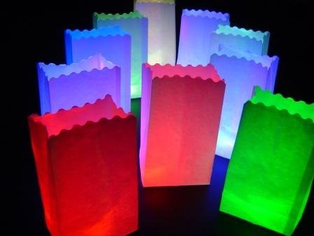 5060241422950 - 10 X WHITE PLAIN PAPER CANDLE BAG LANTERN + 10 COLOUR CHANGE LED LIGHTS