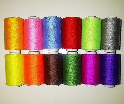 5060299302761 - 12 ASSORTED SPOOLS POLYESTER SEWING THREAD SET, RAINBOW COLOURS