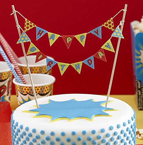 5060303702433 - GINGER RAY POP ART SUPERHERO PARTY HAPPY BIRTHDAY CAKE BUNTING TOPPER, MIXED