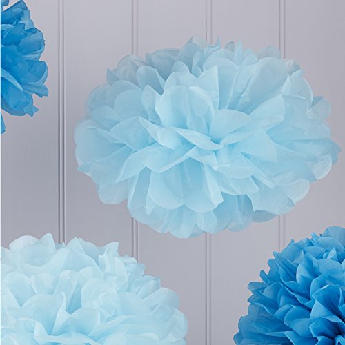 5060303703195 - GINGER RAY VINTAGE LACE TISSUE PAPER POM POMS FOR WEDDING, BABY SHOWER & PARTY DECORATIONS (5 PACK), BABY BLUE/DARK BLUE