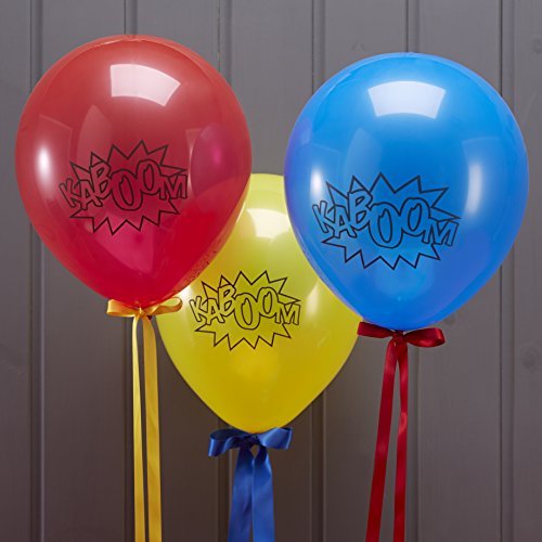 5060303703799 - GINGER RAY COMIC SUPERHERO KABOOM PARTY BALLOONS (10 PACK), RED/BLUE/YELLOW