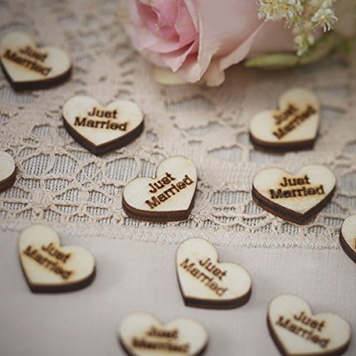 5060303704789 - GINGER RAY VINTAGE AFFAIR JUST MARRIED WOODEN HEART RUSTIC TABLE PARTY CONFETTI SCATTER, BROWN