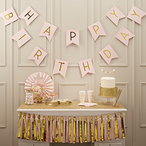 5060303705106 - GINGER RAY PASTEL PERFECTION AND GOLD FOILED HAPPY BIRTHDAY BUNTING BANNER, PINK
