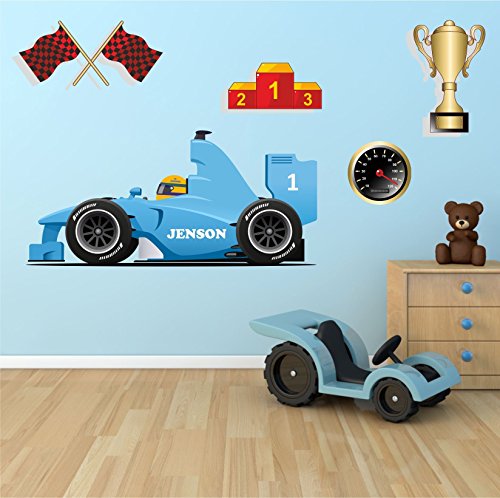 5060433911019 - VARIOUS RACING CAR KIDS / CHILDREN PERSONALISED WALL STICKER SHEET SIZE 100CM (W) X 45CM (H)