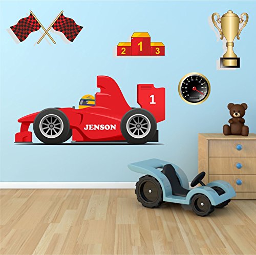 5060433911026 - VARIOUS RACING CAR KIDS / CHILDREN PERSONALISED WALL STICKER SHEET SIZE 100CM (W) X 45CM (H)