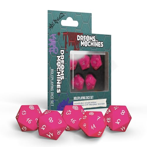 5060523346455 - MODIPHIUS ENTERTAINMENT: DREAMS AND MACHINES: DICE SET - HOT PINK - 5 D20 RPG DICE SET, ROLEPLAYING ACCESSORY