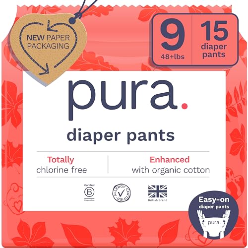5060766311746 - PURA SIZE 9 DIAPER PANTS - 1 X 15 DIAPERS (48+LBS), PULL UP DISPOSABLE BABY DIAPERS FOR SENSITIVE SKIN, HYPOALLERGENIC, FRAGRANCE FREE, TOTALLY CHLORINE FREE, EASY-TEAR SIDES
