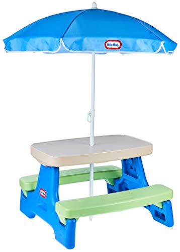 0050743629945 - LITTLE TIKES EASY STORE JR. PICNIC TABLE WITH UMBRELLA - BLUE / GREEN