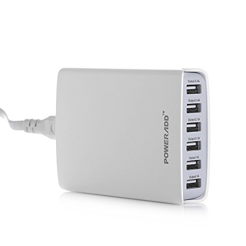 0508712560022 - POWERADD 50W 6-PORT FAMILY-SIZED MULTI-PORT USB DESKTOP CHARGER FOR IPHONE 6S PLUS / 6 PLUS / 5S / 5C, IPAD, IPOD, SAMSUNG TAB S / A, GALAXY S6 EDGE / NOTE 5 4, SMARTPHONES, TABLETS AND OTHER DEVICES