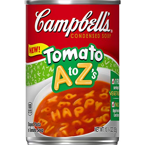 0051000278296 - CAMPBELLS CONDENSED KIDS SOUP, TOMATO A-ZS, TOMATO SOUP WITH ALPHABET PASTA, 10.75 OUNCE CAN