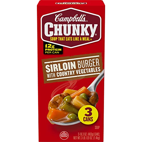 0051000285539 - CAMPBELLS CHUNKY SOUP, SIRLOIN BURGER WITH COUNTRY VEGETABLES SOUP, 16.3 OUNCE CANS, 3 COUNT