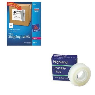 0510003705340 - KITAVE5265MMM6200341296 - VALUE KIT - AVERY SHIPPING LABELS WITH TRUEBLOCK TECHNOLOGY (AVE5265) AND HIGHLAND INVISIBLE PERMANENT MENDING TAPE (MMM6200341296)