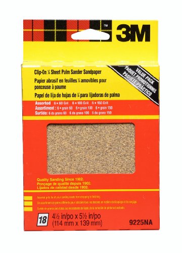 0051111548196 - 3M 9225NA 4.5-INCH BY 5.5-INCH CLIP-ON PALM SANDER SHEETS, ASST. GRIT, 18-PACK