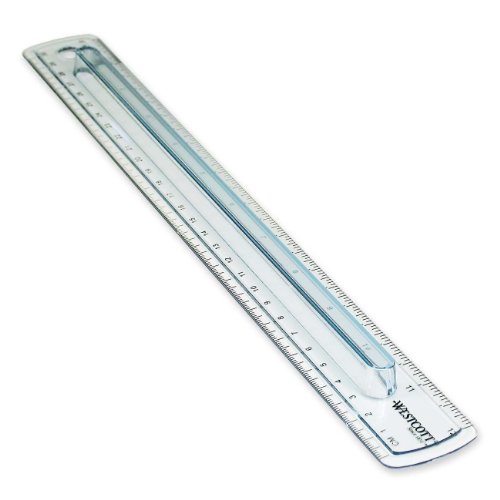 5112788113157 - WESTCOTT FINGER GRIP RULER, SMOKE PLASTIC, INCHES AND METRIC, 12-INCH