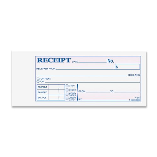 5112788121596 - ADAMS MONEY AND RENT RECEIPT BOOK, 2.75 X 7.19 INCH, 3-PART, CARBONLESS, 50 SETS, WHITE AND CANARY AND PINK (TC2701)