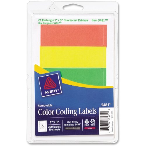 5112788157069 - AVERY REMOVABLE PRINT OR WRITE COLOR CODING LABELS, 1 X 3 INCHES, 200 LABELS (5