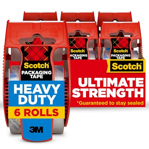 0051131862838 - SCOTCH HEAVY DUTY PACKAGING TAPE, 1.88 X 22.2 YD, DESIGNED FOR PACKING, SHIPPING AND MAILING, STRONG SEAL ON ALL BOX TYPES, 1.5 CORE, CLEAR, 6 ROLLS WITH DISPENSER (142-6)