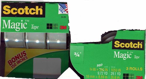 0051131924321 - SCOTCH MAGIC TAPE, 3/4 X 350 INCHES, 3-PACK (3105-TGX-10) INCLUDES BONUS 150 INCHES, NO SCOTCH COUPONS INCLUDED
