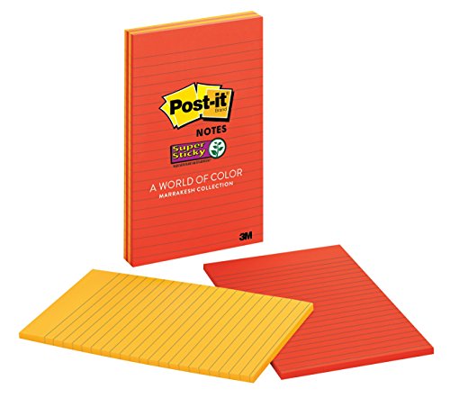 0051131949584 - POST-IT(R) 5IN. X 8IN. SUPER STICKY LINED NOTES, ELECTRIC GLOW COLLECTION, 45 SH