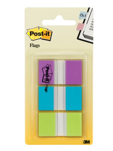 0051131972902 - POST-IT FLAGS WITH ON-THE-GO DISPENSER, PURPLE, BLUE, AND GREEN, 1-INCH WIDE, 60/DISPENSER, 1-DISPENSER/PACK