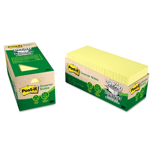 0051131983526 - POST-IT GREENER NOTES, 3 X 3-INCHES, CANARY YELLOW, 24-PADS/CABINET PACK
