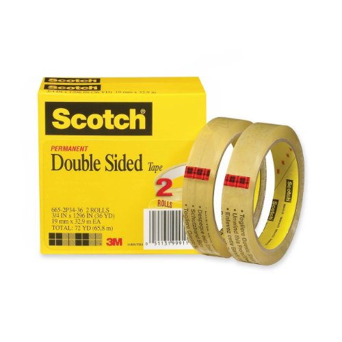 0051131999114 - SCOTCH DOUBLE SIDED TAPE, 3/4 X 1296 INCHES, 3-INCH CORE, 2 ROLLS (665-2P34-36)