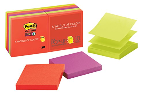 0051135808900 - POP-UP NOTES, 3 X 3, ELECTRIC GLOW, 10 90-SHEET PADS/PACK