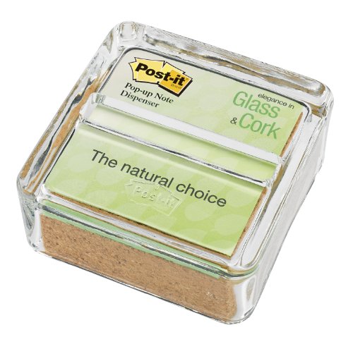 0051141338965 - POST-IT GREENER POP-UP NOTES DISPENSER FOR 3 X 3-INCH NOTES, GLASS AND CORK DISPENSER