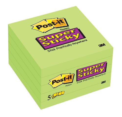 0051141364766 - POST-IT SUPER STICKY NOTES, 3 X 3-INCHES, LIMEADE, 5-PADS/PACK (654-5SSSC)