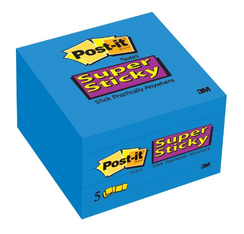 0051141364773 - POST-IT SUPER STICKY NOTES, 3 X 3-INCHES, MEDITERRANEAN BLUE, 5-PADS/PACK (654-5SSBW)