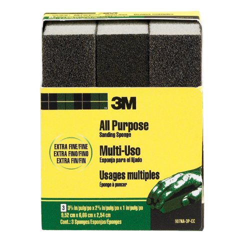 0051141902715 - 3M SANDING SPONGE, EXTRA FINE, 3.75-INCH BY 2.625-INCH BY 1-INCH, 3-PACK