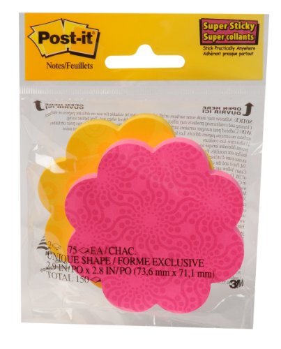 0051141935751 - POST-IT SUPER STICKY NOTES, 3 IN X 3 IN, DAISY SHAPE, ASSORTED COLORS, 2 PADS/PACK, 75 SHEETS/PAD (7350-DSY)