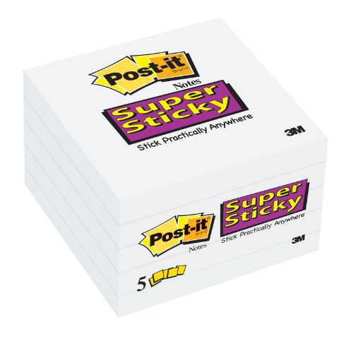 0051141945682 - POST-IT SUPER STICKY NOTES, 3 X 3-INCHES, WHITE, 5-PADS/PACK (654-5SSW)