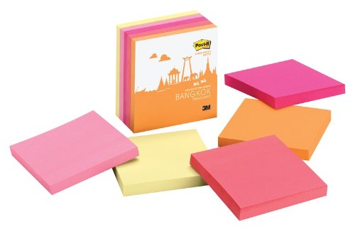 0051141973548 - POST-IT SUPER STICKY NOTES, COLORS OF THE WORLD COLLECTION, 3 IN X 3 IN, BANGKOK (654-5SSBGK)
