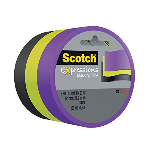 0051141991511 - SCOTCH EXPRESSIONS MASKING TAPE, 0.94  X 20 YD, PACK OF 3, LIME GREEN/BLACK/PURPLE, 3 ROLLS (3437-3GBP)