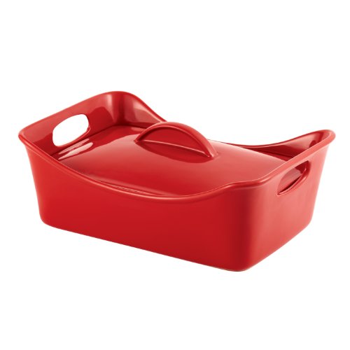 0051153584114 - RACHAEL RAY STONEWARE 3-1/2-QUART COVERED RECTANGLE LASAGNA CASSEROLE, RED