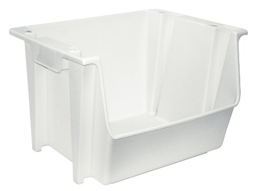0051596000271 - UNITED SOLUTIONS SB0041 LARGE PLASTIC NESTING/STACKING ROUGH AND RUGGED STORAGE BIN IN WHITE-MULTI USE WHITE VERTICAL STORAGE BIN FOR GARAGE STORAGE