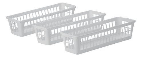 0051596033385 - UNITED SOLUTIONS BS0003-SET OF THREE SLIM PLASTIC STORAGE BASKETS IN WHITE-3 WHITE STORAGE BASKETS WITH SLIM DESIGN-3.375 INCH WIDTH-IDEAL TO ORGANIZE ITEMS IN DEEP DRAWERS AND SHELF STORAGE