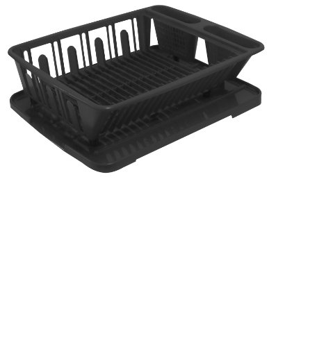 0051596035204 - UNITED SOLUTIONS SK0031 TWO PIECE DISH RACK AND DRAIN BOARD SET IN BLACK-2 PIECE LARGE SINK AND KITCHEN SET INCLUDES DISH DRAINER AND DRAIN BOARD WITH ROOM FOR 14 PLATES, 7 SMALL PLATES/BOWLS, AND 8 CUPS/GLASSES PLUS FLATWARE