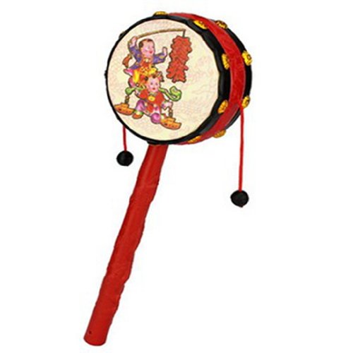 0519249113575 - 1PC RED FESTIVAL RATTLE DRUM PERCUSSION CHILDRENS MUSICAL TOY BABY HAND FUN GIFT