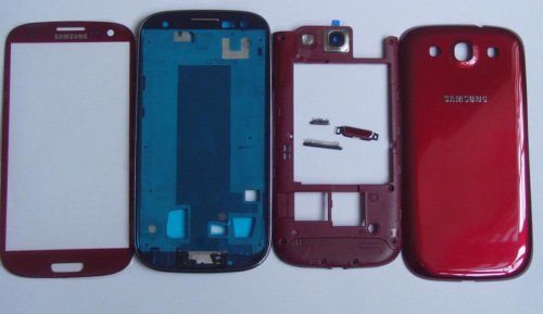 0519347020393 - SAMSUNG GALAXY S3 SIII GT-I9300 I9300 FULL COVER HOUSING + FRONT GLASS SCREEN LENS RED MOBILE PHONE REPAIR PART REPLACEMENT
