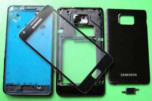 0519347020546 - SAMSUNG GALAXY SII S2 I9100 GT-I9100 BLACK REPLACE FACEPLATE FULL HOUSING COVER BLACK + OUTER FRONT GLASS SCREEN LENS MOBILE PHONE REPAIR PART REPLACEMENT