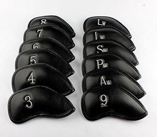 0519373022392 - CRAFTSMAN GOLF WATERPROOF THICK LEATHER IRON CLUB HEAD COVERS-SET OF 12 YOU CHOOSE COLOR (BLACK)