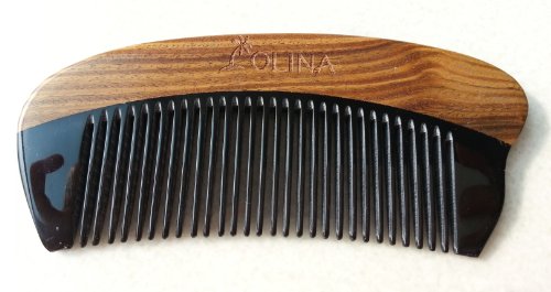 0519401027207 - OLINA 100% HANDMADE PREMIUM QUALITY NATURAL GREEN SANDAL WOOD COMB POCKET COMB WITH NATURAL WOOD AROMATIC SMELL (NARROW-TOOTH, BLACK OX HORN & GREEN SANDAL WOOD, MOON)