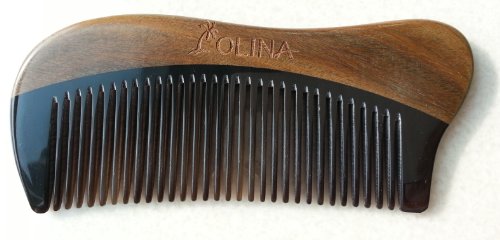 0519401028082 - OLINA 100% HANDMADE PREMIUM QUALITY NATURAL GREEN SANDAL WOOD COMB POCKET COMB WITH NATURAL WOOD AROMATIC SMELL (NARROW-TOOTH, BLACK OX HORN & GREEN SANDAL WOOD - WHALE, 4.7'')
