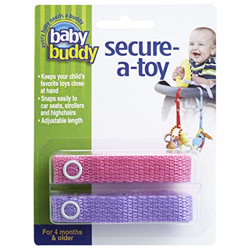 5199905809643 - BABY BUDDY SECURE-A-TOY - STRAPS TOYS, TEETHER, OR PACIFIERS TO STROLLERS, HIGHCHAIRS, CAR SEATS— SAFETY LEASH WITH ADJUSTABLE LENGTH TO KEEP TOYS SANITARY & CLEAN, PINK/LILAC 2 COUNT