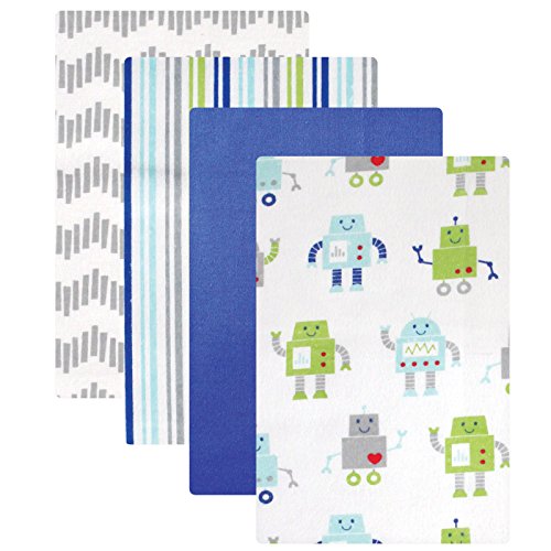 5199905843821 - LUVABLE FRIENDS FLANNEL RECEIVING BLANKETS, ROBOT, 4 COUNT