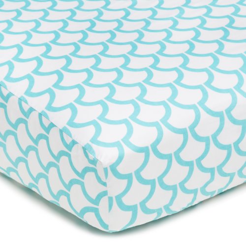 5199905953698 - AMERICAN BABY COMPANY 100% COTTON PERCALE FITTED CRIB SHEET, AQUA SEA WAVES