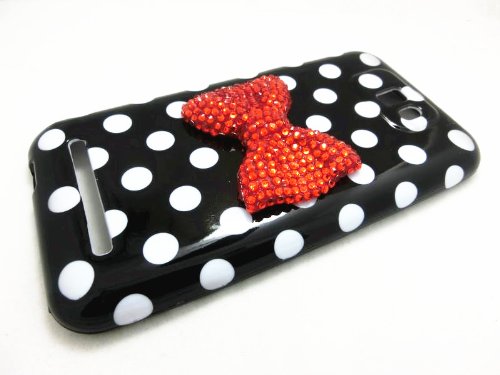 0520225935395 - 3D SPARKLE BOW CUTE LOVELY BLING SPECIAL PARTY CLASSIC DOT PATTERN CASE COVER FOR BLU STUDIO 5.5 D610A (RED BOW)